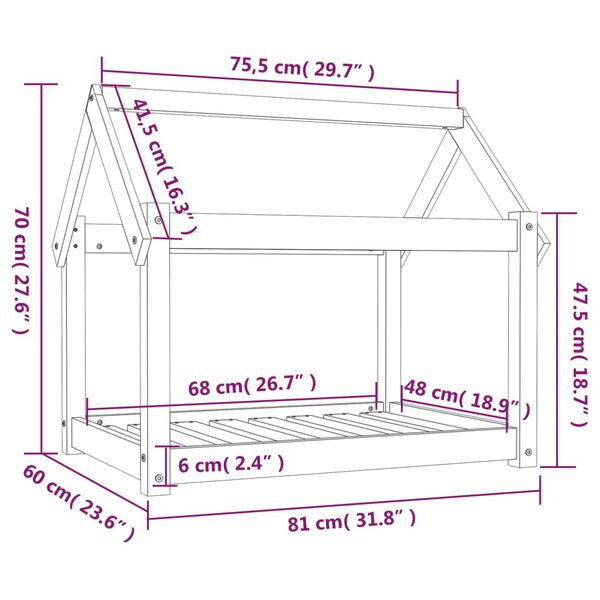 vidaXL Κρεβάτι Σκύλου 81x60x70 εκ. από Μασίφ Ξύλο Πεύκου