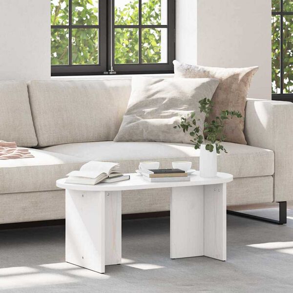 vidaXL Τραπεζάκι σαλονιού Λευκό 80 x 39.5 x 35 εκ. Μασίφ ξύλο πεύκου
