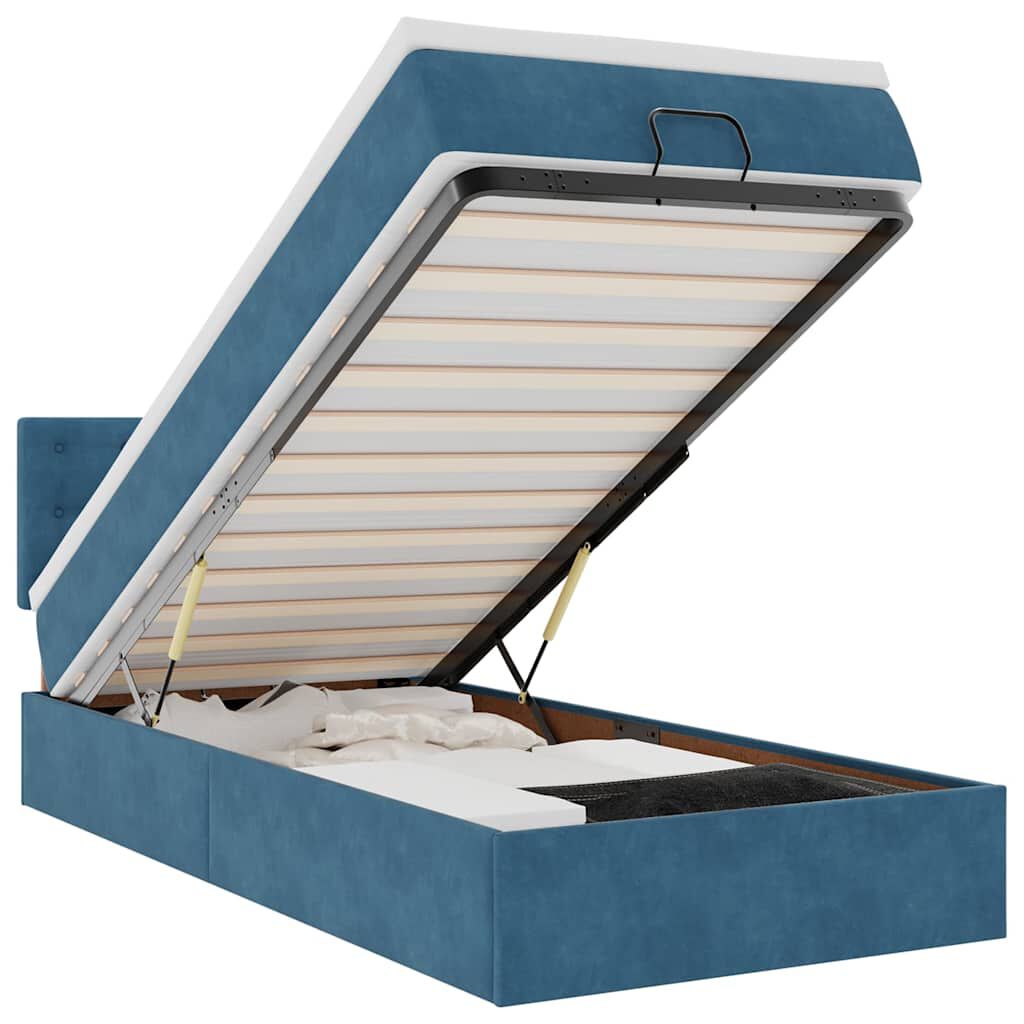 vidaXL Οθωμανικό κρεβάτι με στρώμα & LEDs Σκούρο μπλε 80x200cm Βελούδο
