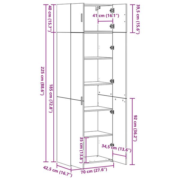 Ντουλάπι Αποθήκευσης vidaXL Μαύρος Δρύς 70x42.5x225 εκ. Επεξεργασμένο Ξύλο