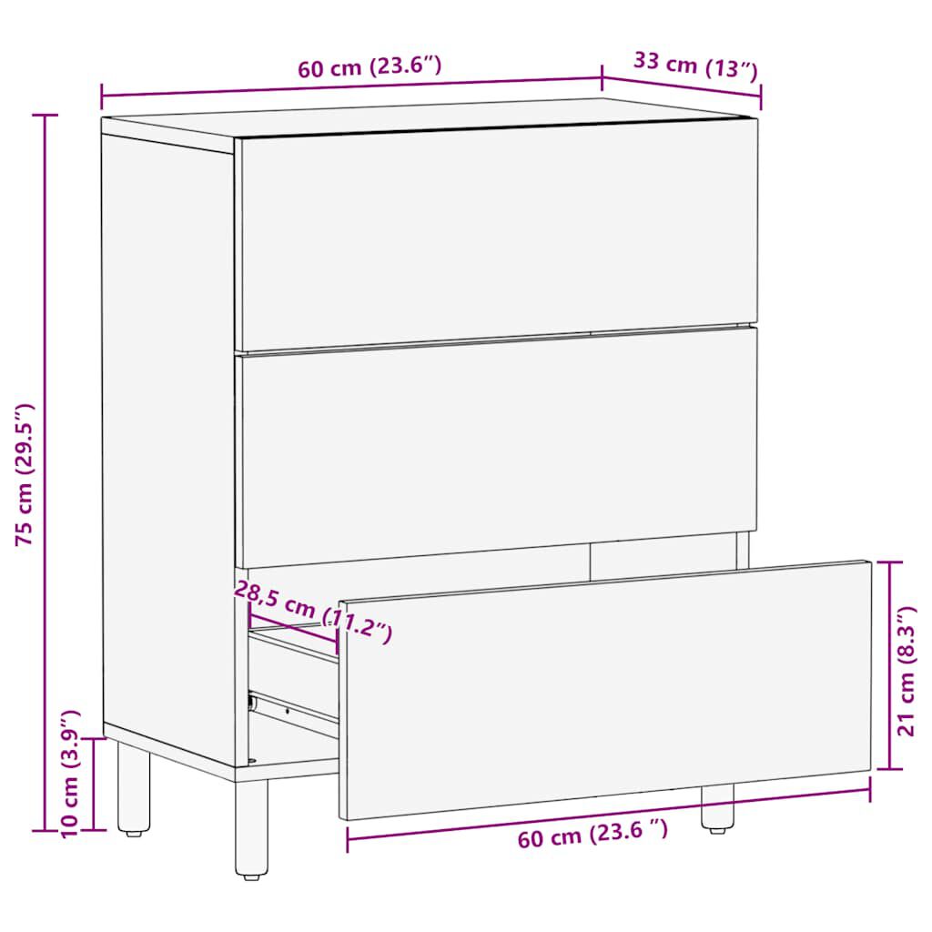 vidaXL Sideboard καφέ 60x33x75 cm μασίφ ξύλο Mango