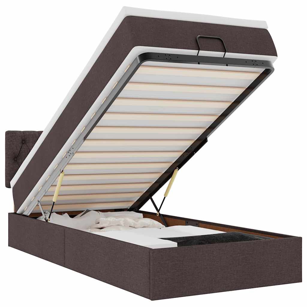 vidaXL Οθωμανικό κρεβάτι με στρώμα & LEDs Σκούρο καφέ 90x190cm ύφασμα