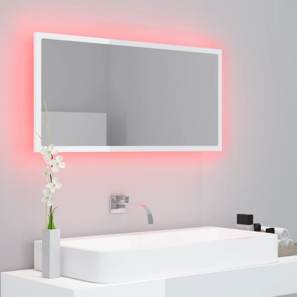 vidaXL Καθρέφτης Μπάνιου με LED Γυαλ. Λευκό 90x8,5x37εκ. Ακρυλικός