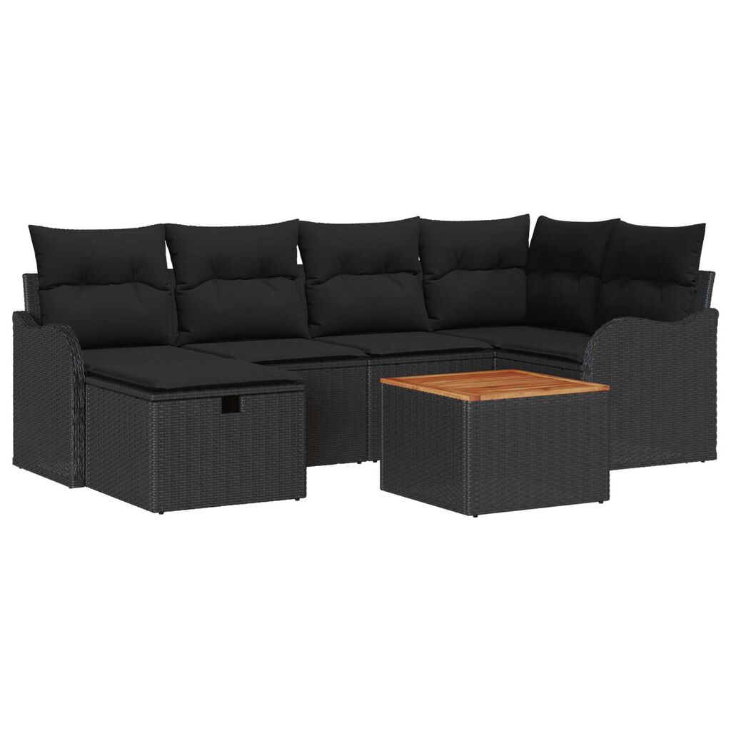 vidaXL Σετ Καναπέ Κήπου με μαξιλάρι 7 pcs Μαύρο Πολυ ράταν