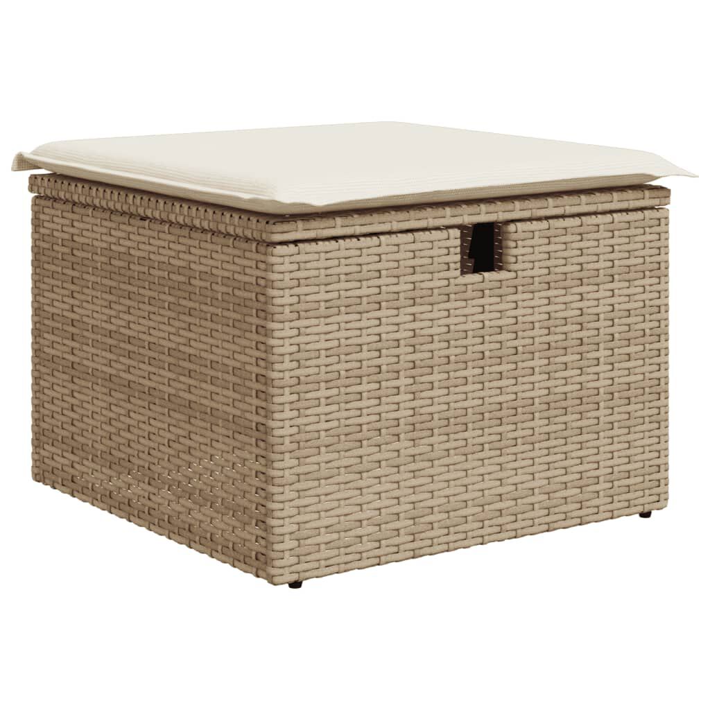 vidaXL Υποπόδιο Κήπου Μπεζ 55x55x37 εκ. Συνθετικό Ρατάν με Μαξιλάρι