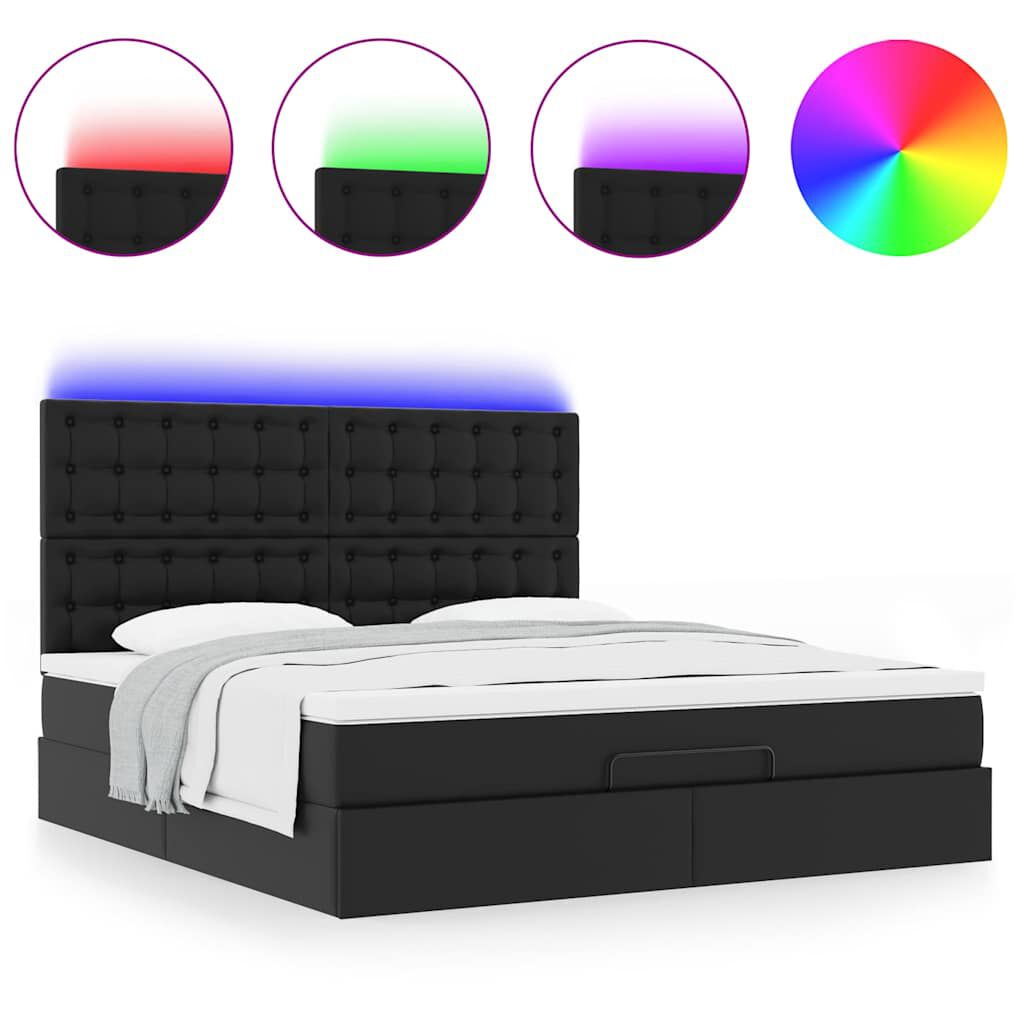 vidaXL Οθωμανικό κρεβάτι με στρώμα & LEDs Μαύρο 160x200cm Faux Leather