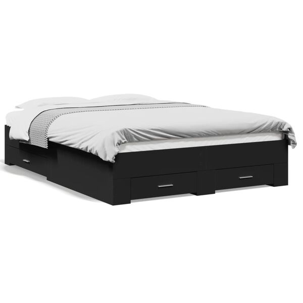 vidaXL Πλαίσιο Κρεβατιού με Συρτάρια Μαύρο 140x190 εκ Επεξεργ. Ξύλο