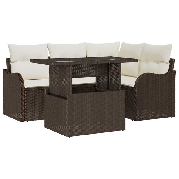 vidaXL Σετ Καναπέ Κήπου 5 pcs Καφέ 100 x 55 x 73 εκ Πολυ ράταν