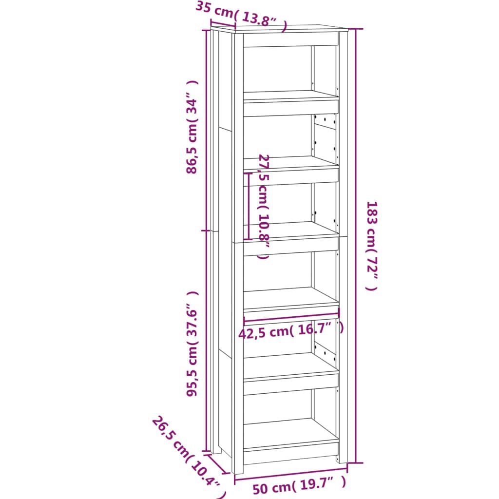 vidaXL Βιβλιοθήκη 50x35x183 εκ. από Μασίφ Ξύλο Πεύκου