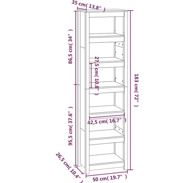 vidaXL Βιβλιοθήκη 50x35x183 εκ. από Μασίφ Ξύλο Πεύκου