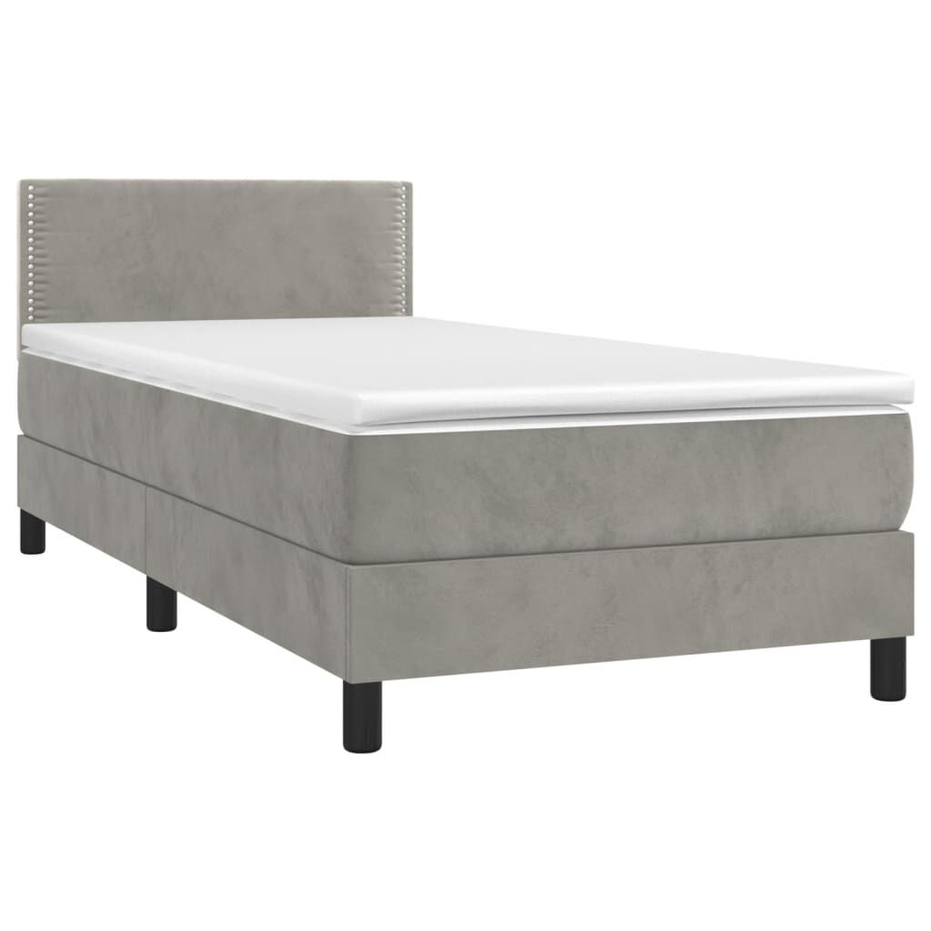 vidaXL Κρεβάτι Boxspring με Στρώμα & LED Αν.Γκρι 90x200 εκ. Βελούδινο