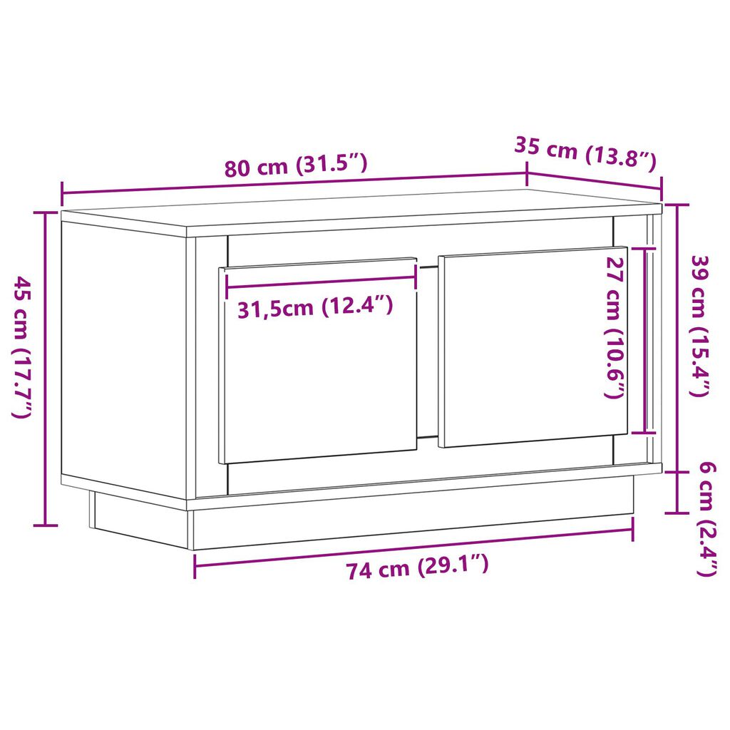 vidaXL Βάση τηλεόρασης Μαύρο Δρυς 80x35x45 εκ Κατασκευασμένο ξύλο