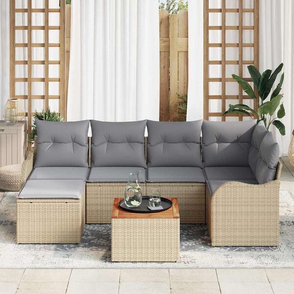 vidaXL Σετ Καναπέ Κήπου 7 pcs μπεζ και ανοιχτό γκρι