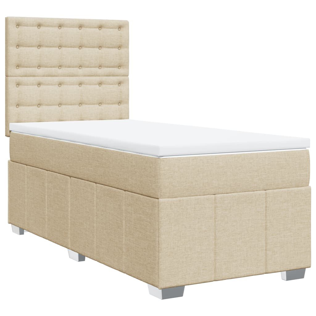 vidaXL Κρεβάτι Boxspring με Στρώμα Κρεμ 90x200 εκ.Υφασμάτινο