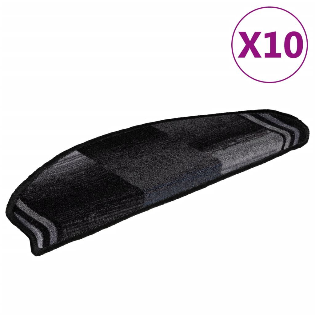 vidaXL Πατάκια Σκάλας Αυτοκόλλητα 10 τεμ. Μαύρα/Γκρι 65x21x4 εκ.