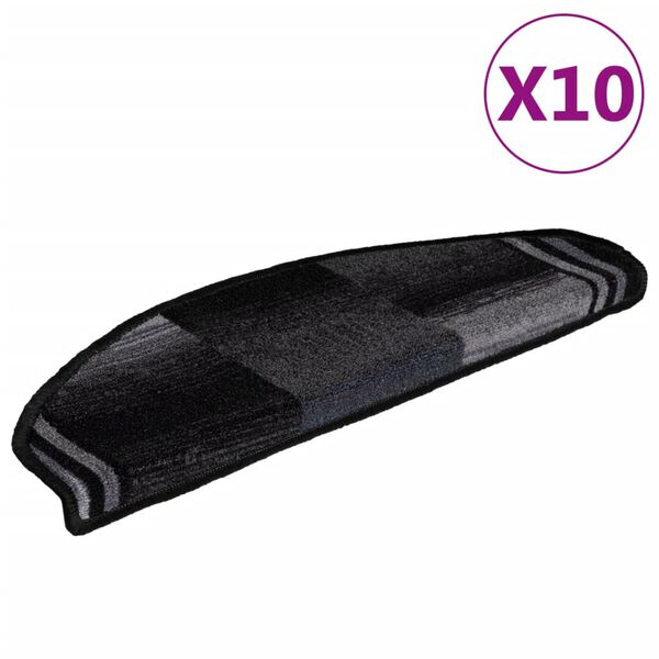 vidaXL Πατάκια Σκάλας Αυτοκόλλητα 10 τεμ. Μαύρα/Γκρι 65x21x4 εκ.