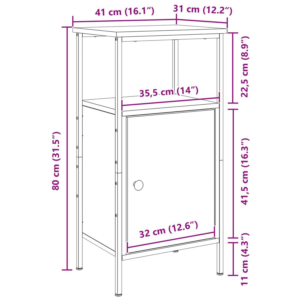 vidaXL Κομοδίνο Μαύρο Δρυς 41x31x80 εκ Επεξεργασμένο ξύλο