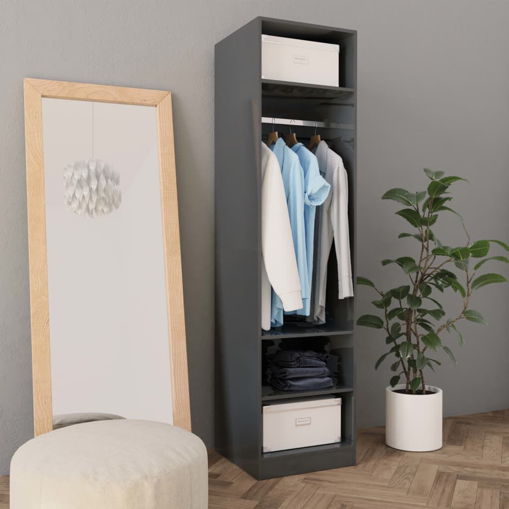 vidaXL Ντουλάπα Γυαλιστερό Γκρι 50 x 50 x 200 εκ. από Μοριοσανίδα