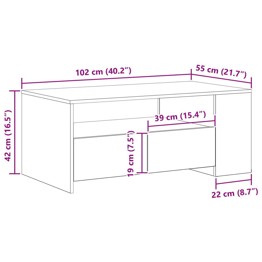 vidaXL Τραπέζι του καφέ - Δρυς Artisan - 102x55x43.5 εκ - Κατασκευασμένο από Επεξεργασμένο Ξύλο