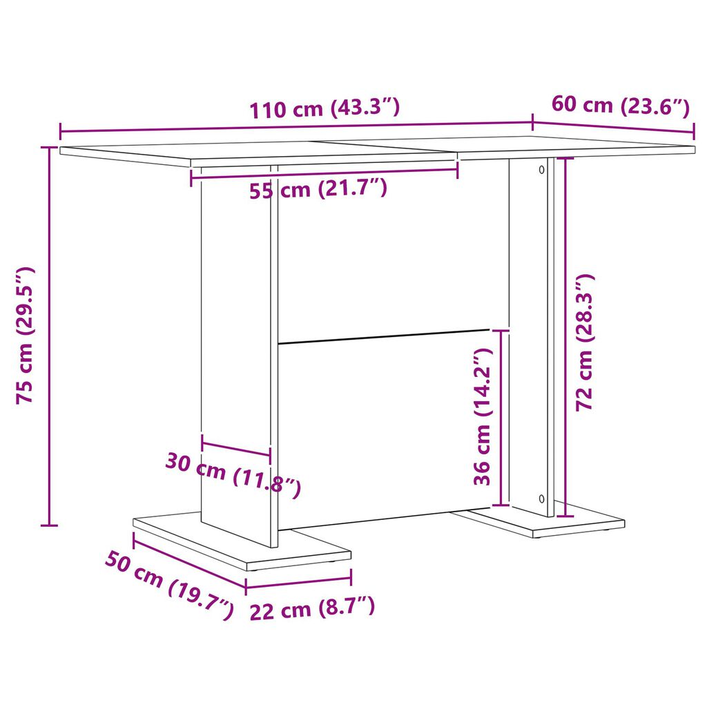 vidaXL Τραπέζι Φαγητού Σονομά Οξιά 110x60x75 εκ Επεξεργασμένο Ξύλο