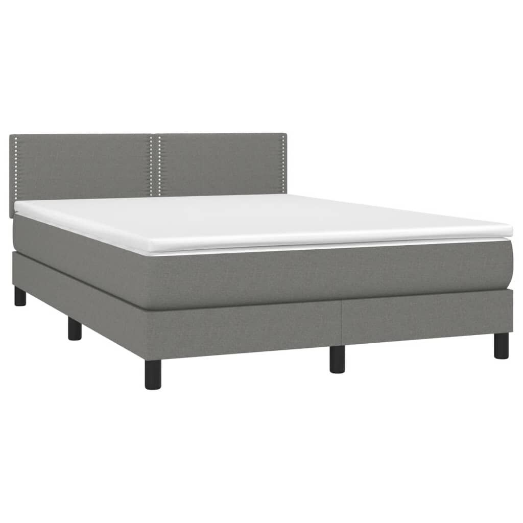vidaXL Κρεβάτι Boxspring με Στρώμα & LED Σκ.Γκρι 140x200 εκ Υφασμάτινο