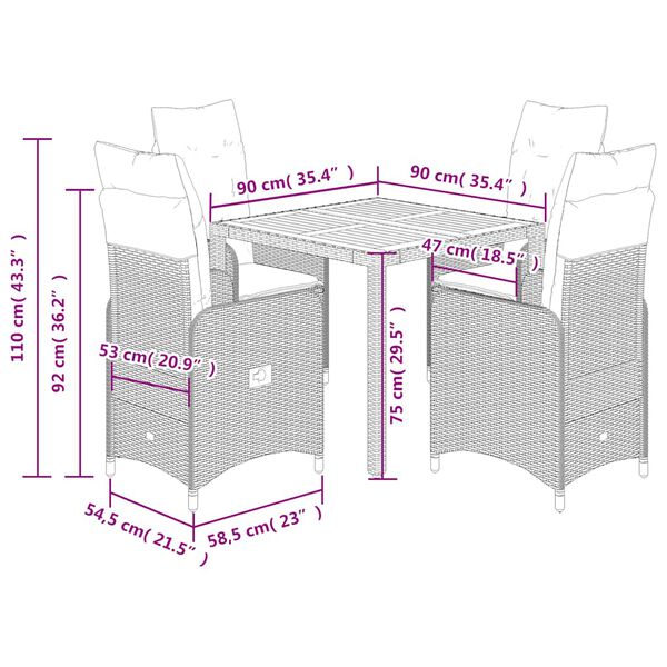 vidaXL Σετ Επίπλων Bistro Κήπου 5 τεμ Μαύρο Συνθετ. Ρατάν με Μαξιλάρια