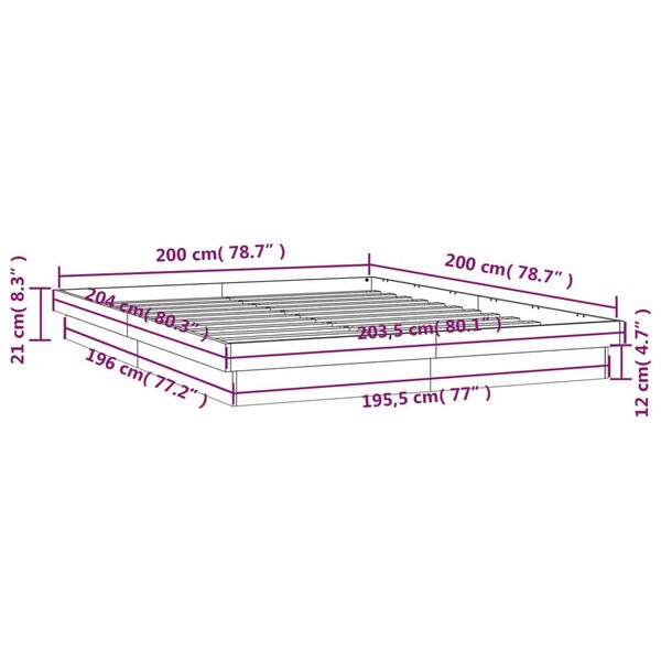 vidaXL Πλαίσιο Κρεβατιού με LED 200 x 200 εκ. από Μασίφ Ξύλο