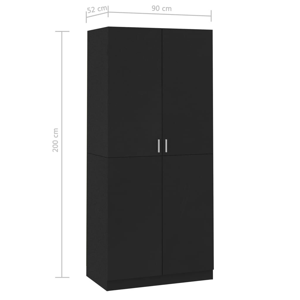 vidaXL Ντουλάπα Μαύρη 90 x 52 x 200 εκ. από Επεξ. Ξύλο
