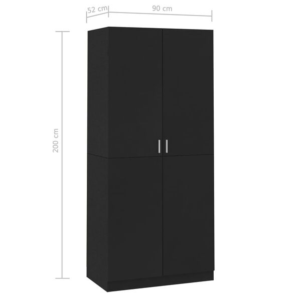 vidaXL Ντουλάπα Μαύρη 90 x 52 x 200 εκ. από Επεξ. Ξύλο