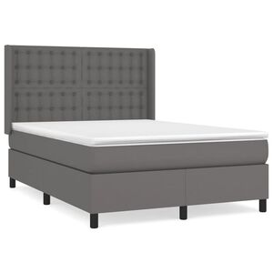 vidaXL Κρεβάτι Boxspring με Στρώμα Γκρι 140x200εκ. από Συνθετικό Δέρμα