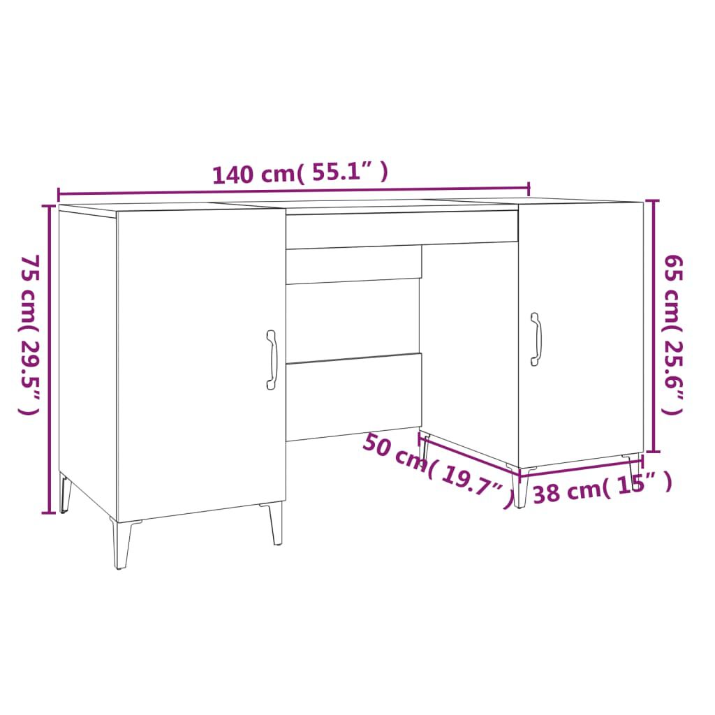vidaXL Γραφείο Καπνιστή Δρυς 140 x 50 x 75 εκ. από Επεξεργασμένο Ξύλο