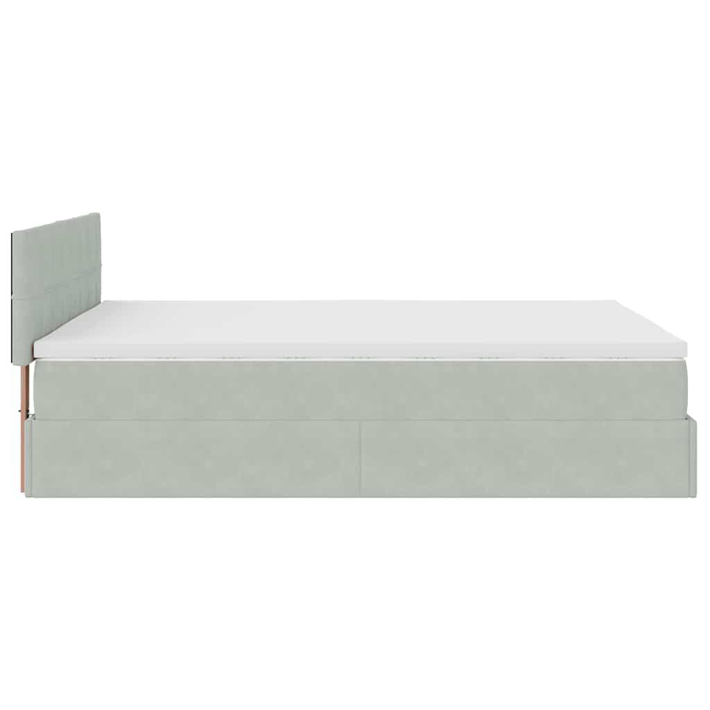 vidaXL Οθωμανικό κρεβάτι με στρώμα&LEDs Ανοιχτό γκρι 140x190cm Βελούδο