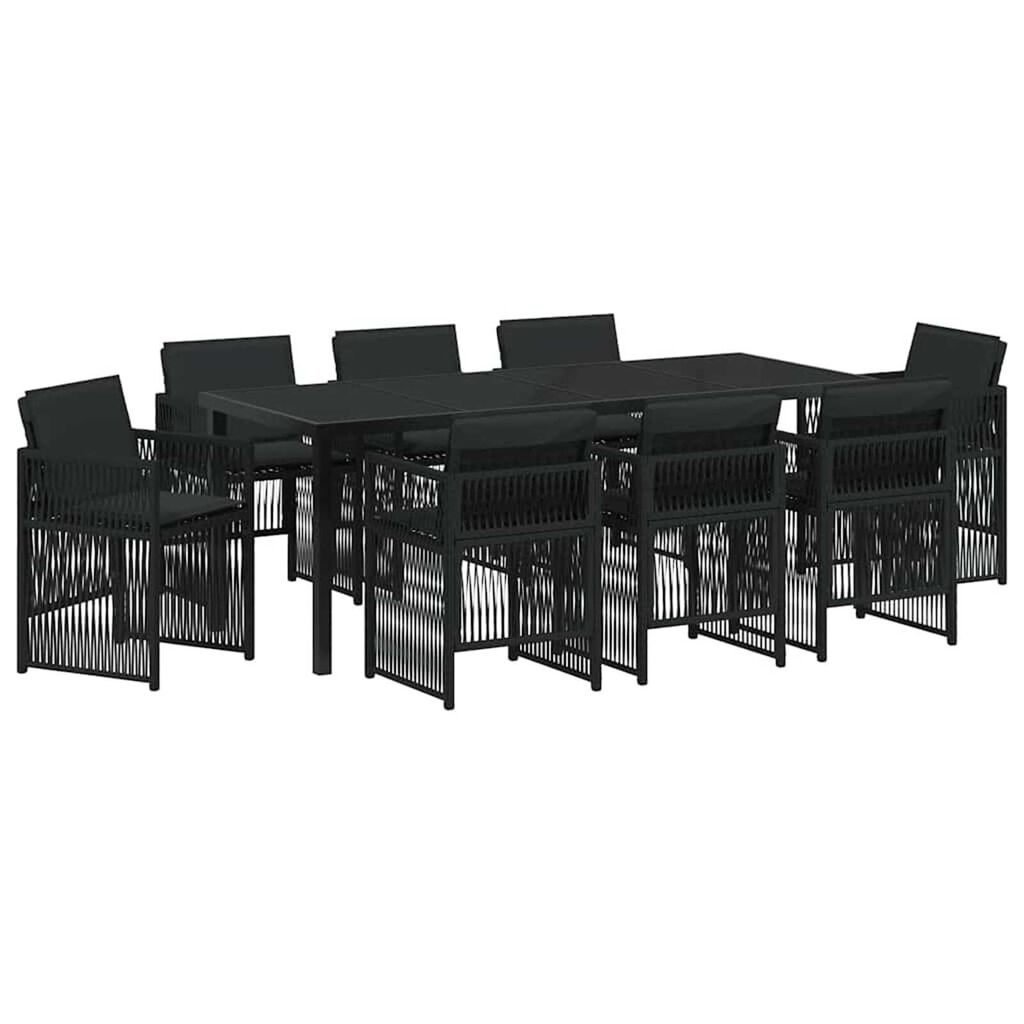 vidaXL Σέτ φαγητού για κήπο 9 pcs Μαύρο Πολυ ράταν