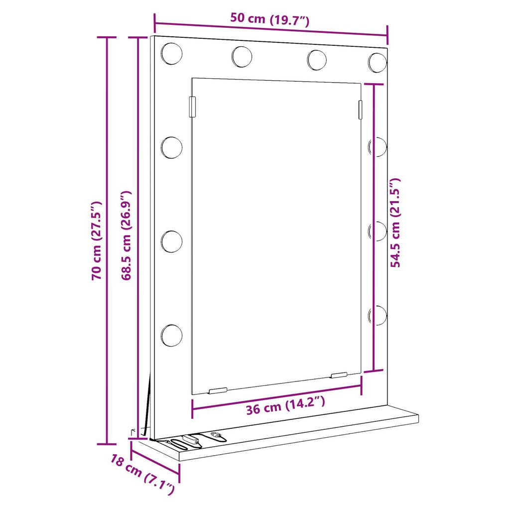 vidaXL Καθρέφτης Τουαλέτας Sonoma oak MDF, Γυαλί 70 x 50 x 18 cm