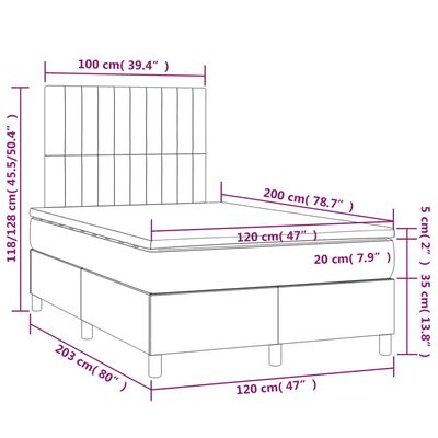vidaXL Κρεβάτι Boxspring με Στρώμα & LED Taupe 120x200 εκ. Υφασμάτινο