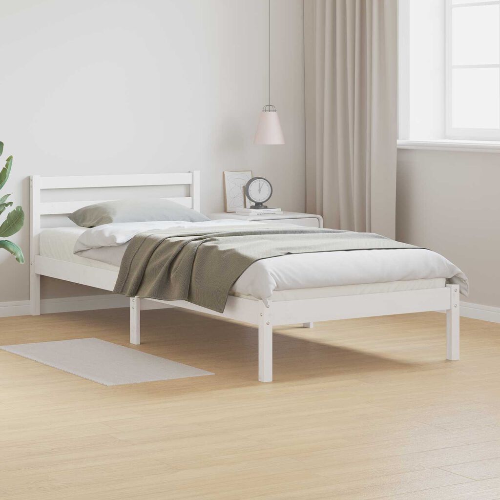 vidaXL Κρεβάτι με κεφαλάρι Λευκό 210 x 80 εκ Μασίφ ξύλο πεύκου