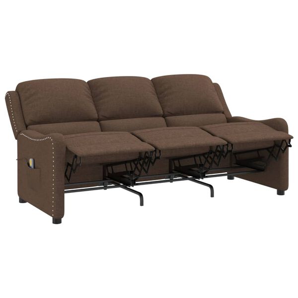 vidaXL Πολυθρόνα Μασάζ Τριθέσια Ανακλινόμενη Καφέ Υφασμάτινη