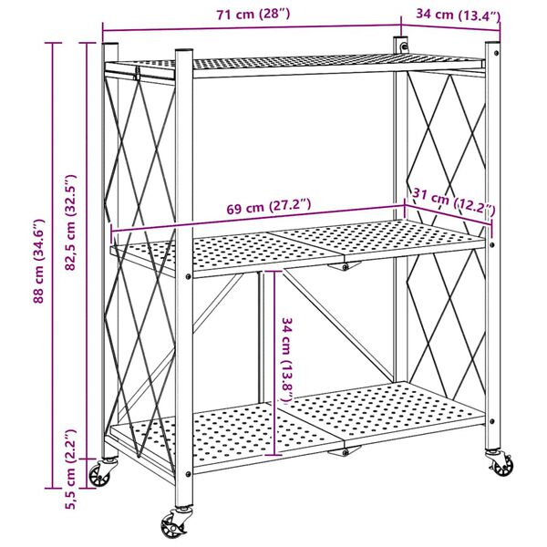vidaXL Ράφι αποθήκευσης σε ρόδες Μαύρο 71x34x88 cm Ατσάλι