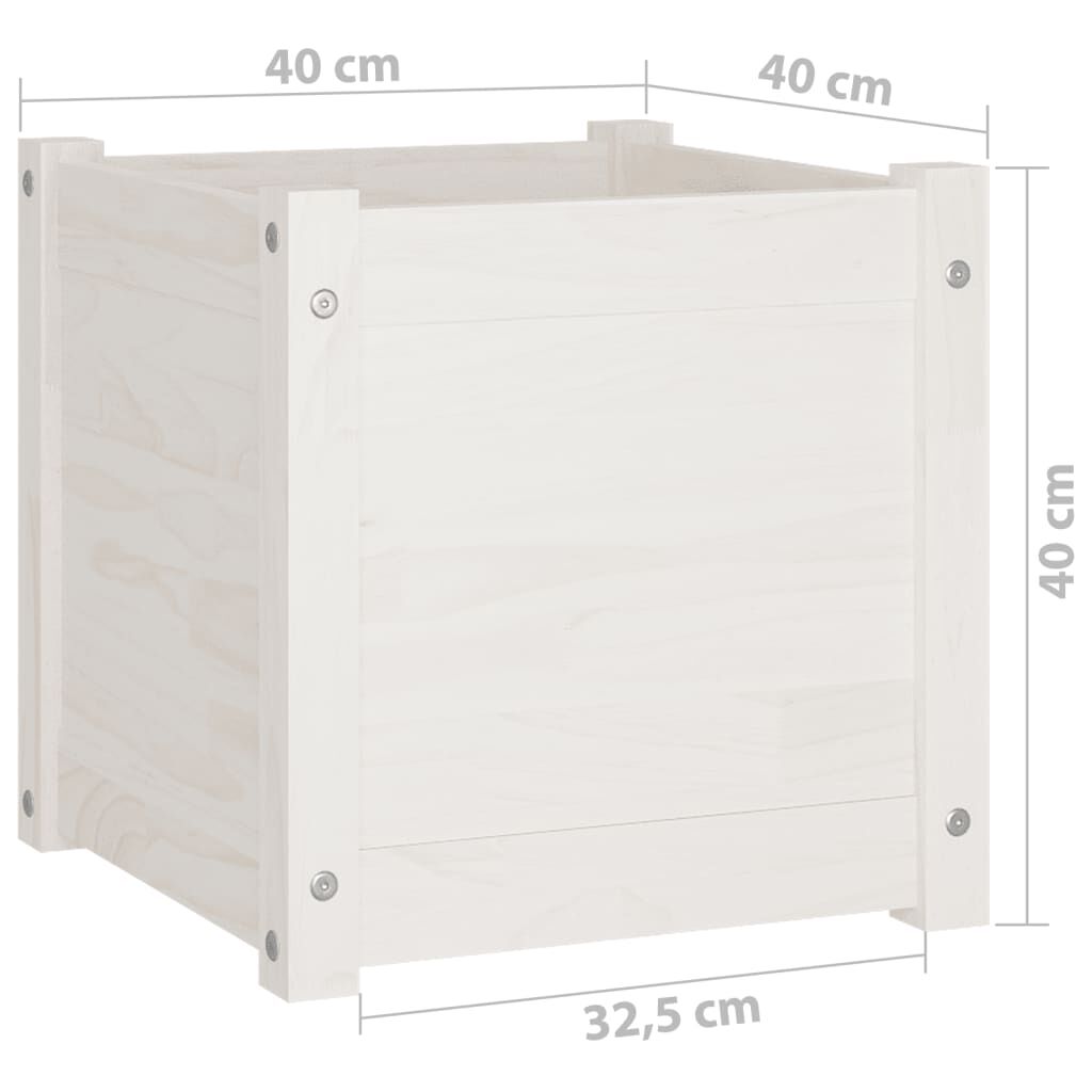 vidaXL Ζαρντινιέρες 2 τεμ. Λευκό 40 x 40 x 40 εκ από Μασίφ Ξύλο Πεύκου