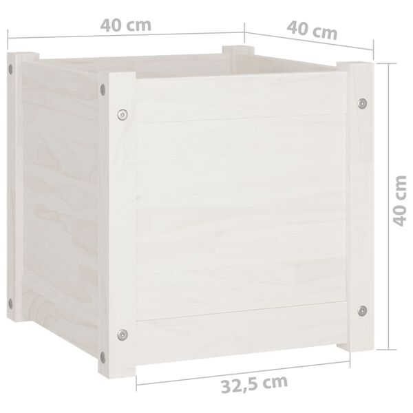 vidaXL Ζαρντινιέρες 2 τεμ. Λευκό 40 x 40 x 40 εκ από Μασίφ Ξύλο Πεύκου