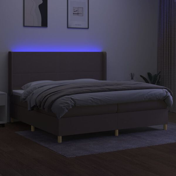 vidaXL &Kappa;&rho;&epsilon;&beta;ά&tau;&iota; Boxspring &mu;&epsilon; &Sigma;&tau;&rho;ώ&mu;&alpha; & LED Taupe 200x200 &epsilon;&kappa;. &Upsilon;&phi;&alpha;&sigma;&mu;ά&tau;&iota;&nu;&omicron;