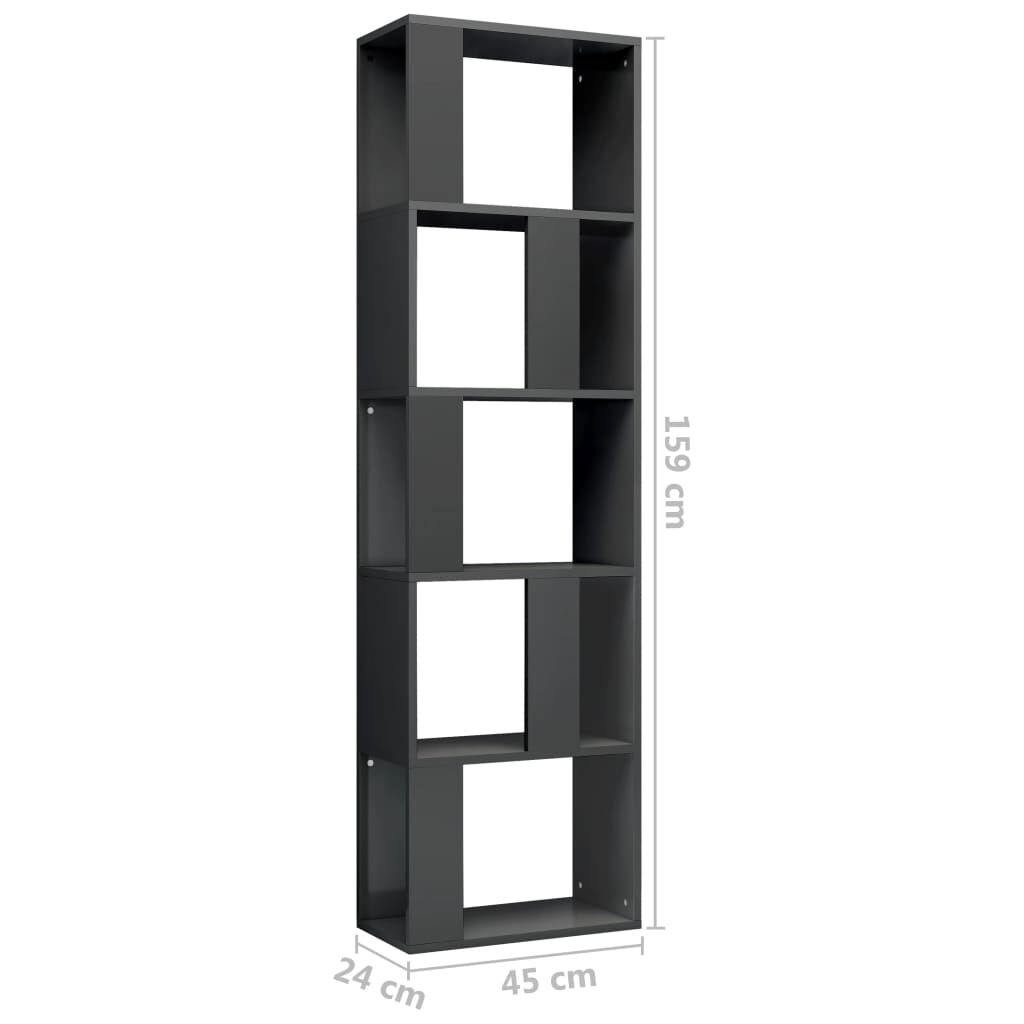 vidaXL Βιβλιοθήκη/Διαχωριστικό Γυαλιστ. Γκρι 45x24x159 εκ Μοριοσανίδα