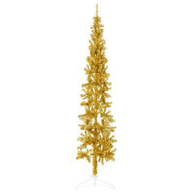 vidaXL Χριστουγεν. Δέντρο Slim Τεχνητό Μισό Με Βάση Χρυσό 180 εκ.