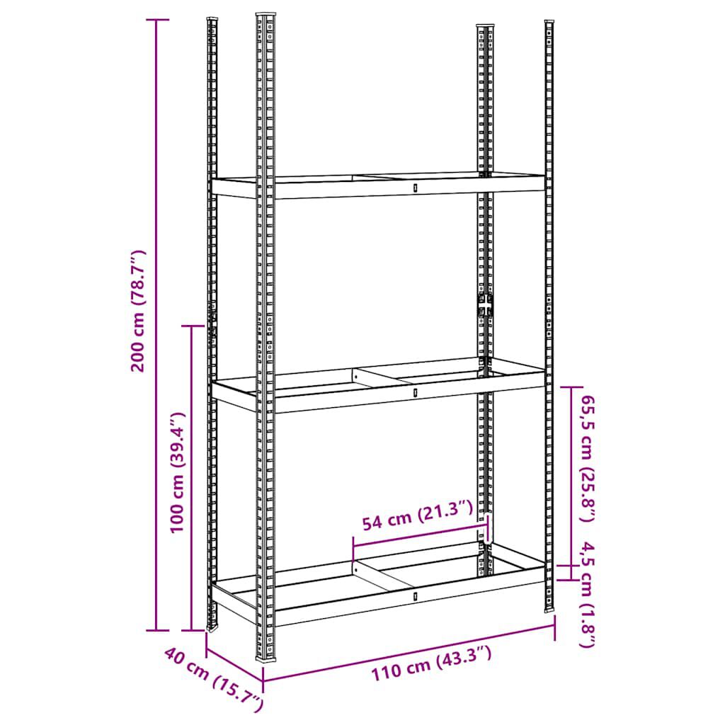 vidaXL Ράφι ελαστικών 3 επιπέδων Ασημί 110x40x200 cm Ατσάλι