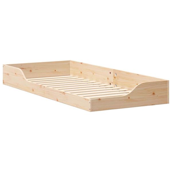 vidaXL Κρεβάτι δαπέδου Καφέ 90 x 210 cm Μασίφ ξύλο πεύκου