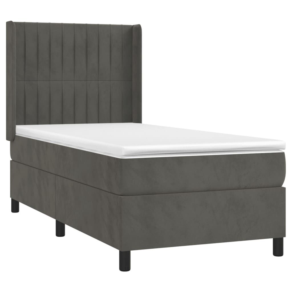 vidaXL Κρεβάτι Boxspring με Στρώμα & LED Σκ. Γκρι 90x190 εκ. Βελούδινο