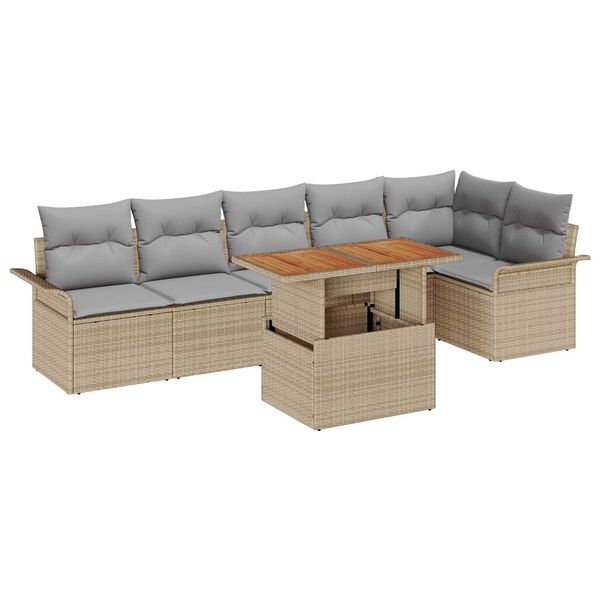 vidaXL Σετ Καναπέ Κήπου με αποθήκευση 7 pcs Μπεζ Πολυ ράταν