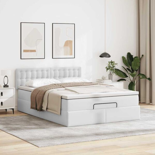 vidaXL Οθωμανικό κρεβάτι με στρώμα Λευκό 140x200cm Faux Leather