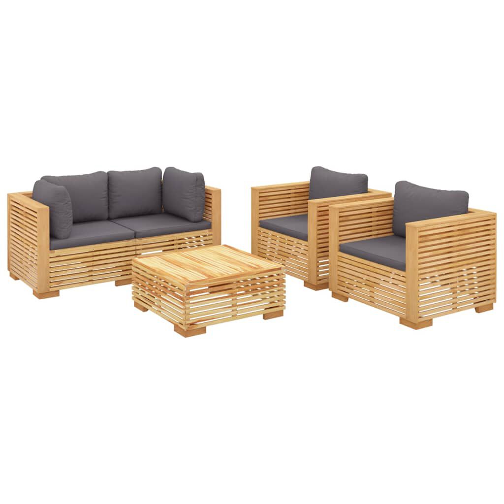 vidaXL Σαλόνι Κήπου Σετ 5 Τεμαχίων από Μασίφ Ξύλο Teak με Μαξιλάρια