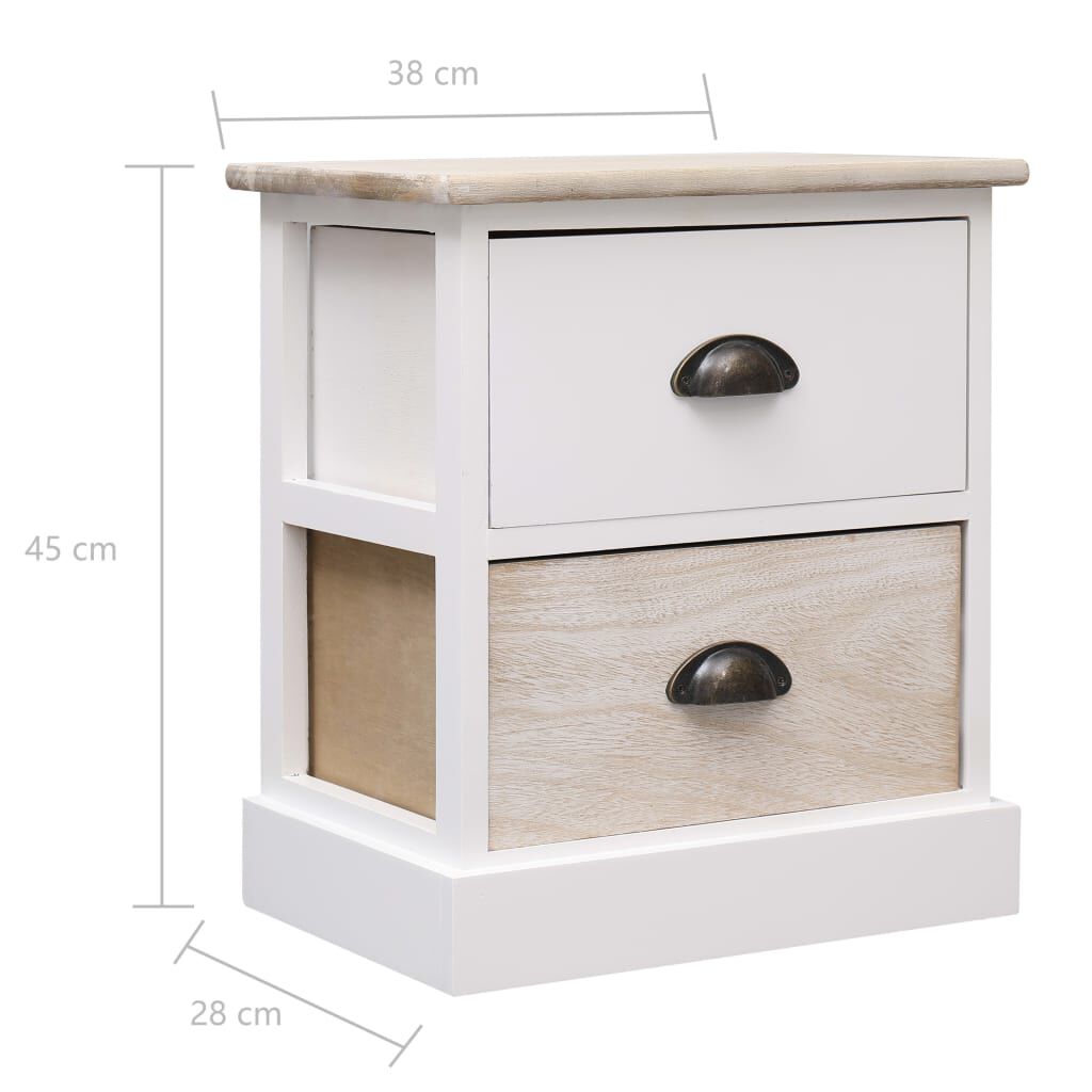 vidaXL Κομοδίνα 2 τεμ. Λευκό / Φυσικό 38x28x45 εκ. από Ξύλο Παυλώνιας
